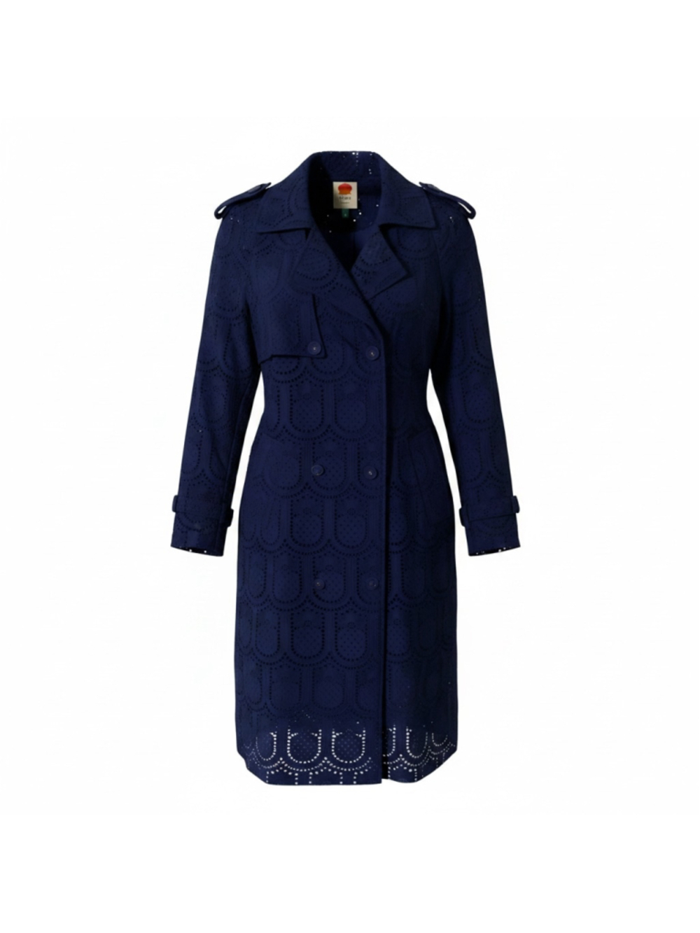 FARM RIO NWT Pineapple Cotton Eyelet Double Breasted Trench Coat Navy Size Small